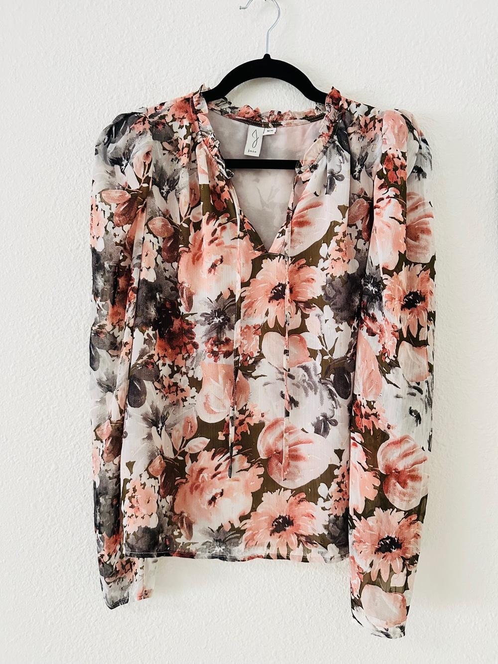 JOie Pink Floral Boho Long-Sleeve V-Neck Blouse